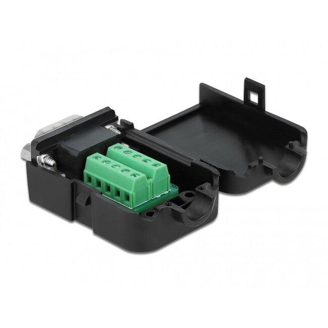 Seriële RS232 connector 9-pins SUB-D (m) met schroefingangen - 10-pins Terminal Block met behuizing / schroeven