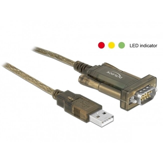 USB-A (m) naar 9-pins SUB-D met schroeven (m) seriële RS232 adapter / Prolific chip / LED indicatoren - 2 meter