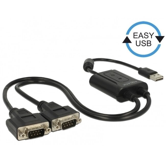 Easy-USB-A (m) naar 2x 9-pins SUB-D met moeren (m) seriële RS232 adapter / ASIX chip - 0,60 meter