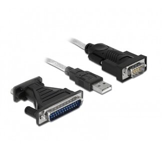 DeLOCK USB-A (m) naar 9-pins SUB-D / 25-pins SUB-D (m) seriële RS232 adapter / FTDI chip - 1,8 meter