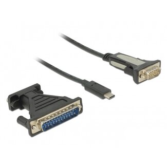 DeLOCK USB-C (m) naar 9-pins SUB-D / 25-pins SUB-D (m) seriële RS232 adapter / FTDI chip - 1,8 meter