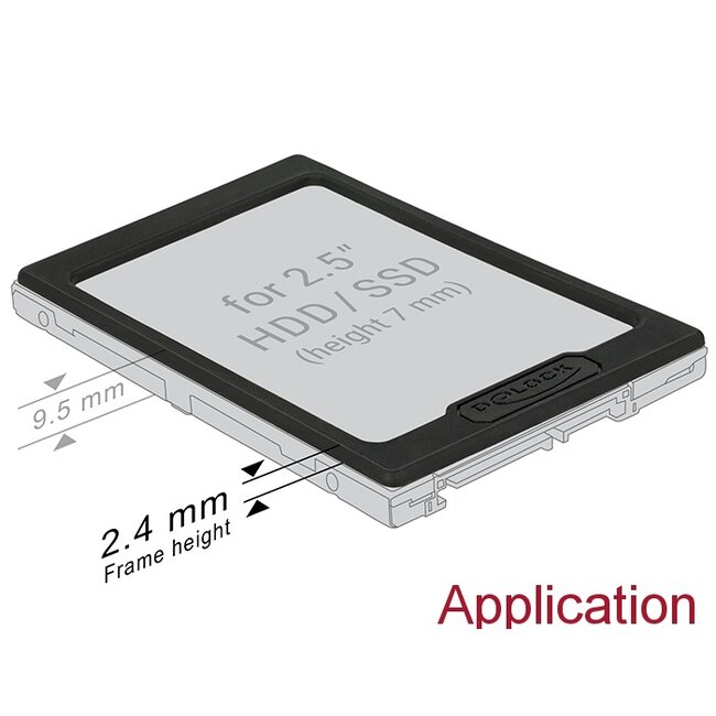 2,5'' HDD/SSD verhogingsadapter (+2,5mm) / zwart