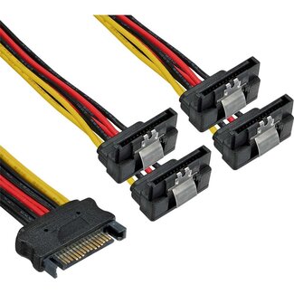 InLine SATA (m) - 4x SATA (v) haaks met metalen klem voeding splitter - 0,15 meter