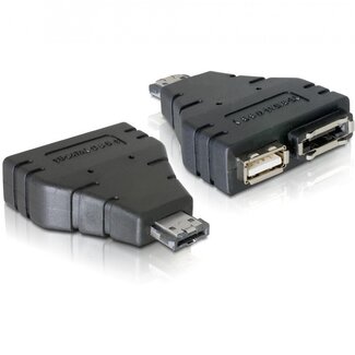 DeLOCK Power over eSATA (eSATAp) naar eSATA en USB-A adapter - SATA300 - 3 Gbit/s / zwart