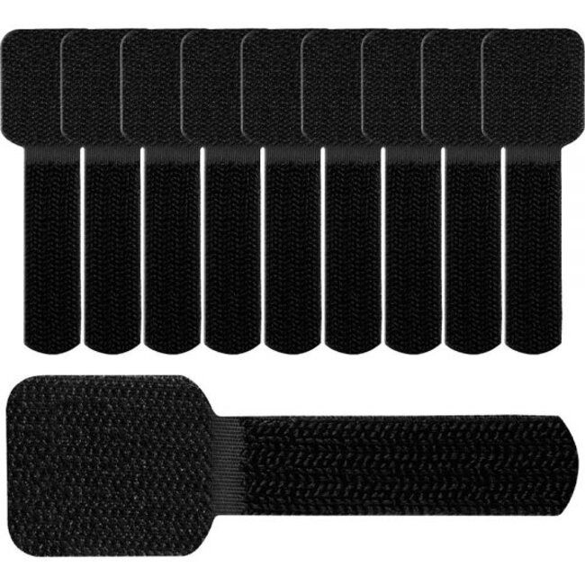 Klittenband kabelbinders met plakstrip / zwart (10 stuks)
