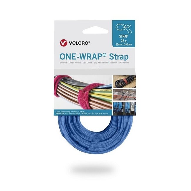 Velcro One-Wrap klittenband kabelbinders 200 x 12mm / blauw (25 stuks)