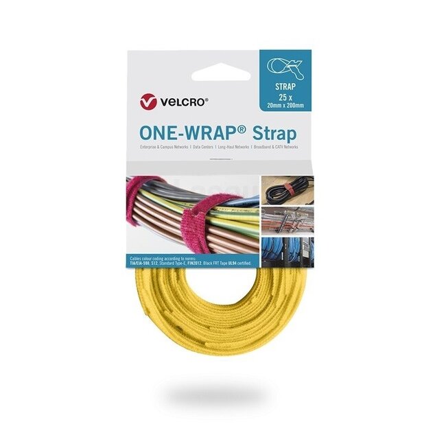 Velcro One-Wrap klittenband kabelbinders 200 x 12mm / geel (25 stuks)