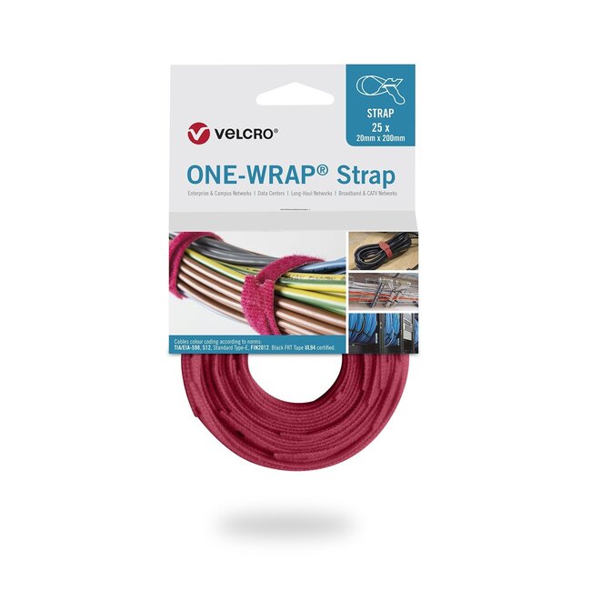 Velcro One-Wrap klittenband kabelbinders 200 x 12mm / rood (25 stuks)