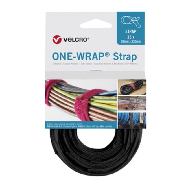 Velcro One-Wrap klittenband kabelbinders 330 x 12mm / zwart (25 stuks)