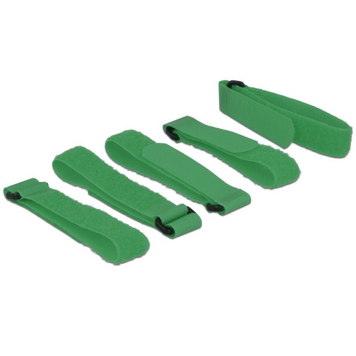 Klittenband kabelbinders met gesp 300 x 20mm / groen (5 stuks)