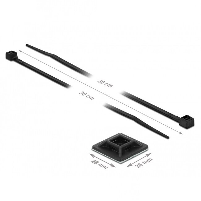 Tie-wraps 300 x 3,5mm (10 stuks) met zelfklevende houders (10 stuks) / zwart - UV resistent