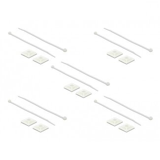 DeLOCK Tie-wraps 300 x 4,8mm (10 stuks) met zelfklevende houders (10 stuks) / transparant