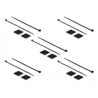 DeLOCK Tie-wraps 300 x 4,8mm (10 stuks) met zelfklevende houders (10 stuks) / zwart