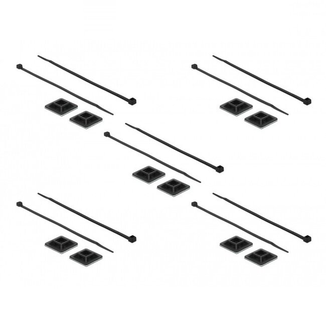 Tie-wraps 300 x 4,8mm (10 stuks) met zelfklevende houders (10 stuks) / zwart