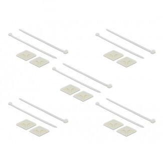 DeLOCK Tie-wraps 250 x 7,2mm (10 stuks) met zelfklevende houders (10 stuks) / transparant