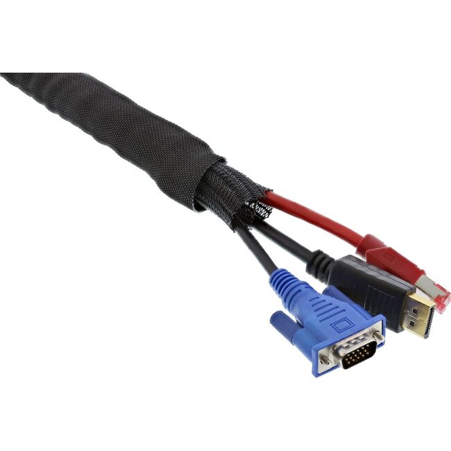 Polyester kabelsleeve zelfsluitend met mantel - 10mm / zwart - 1 meter