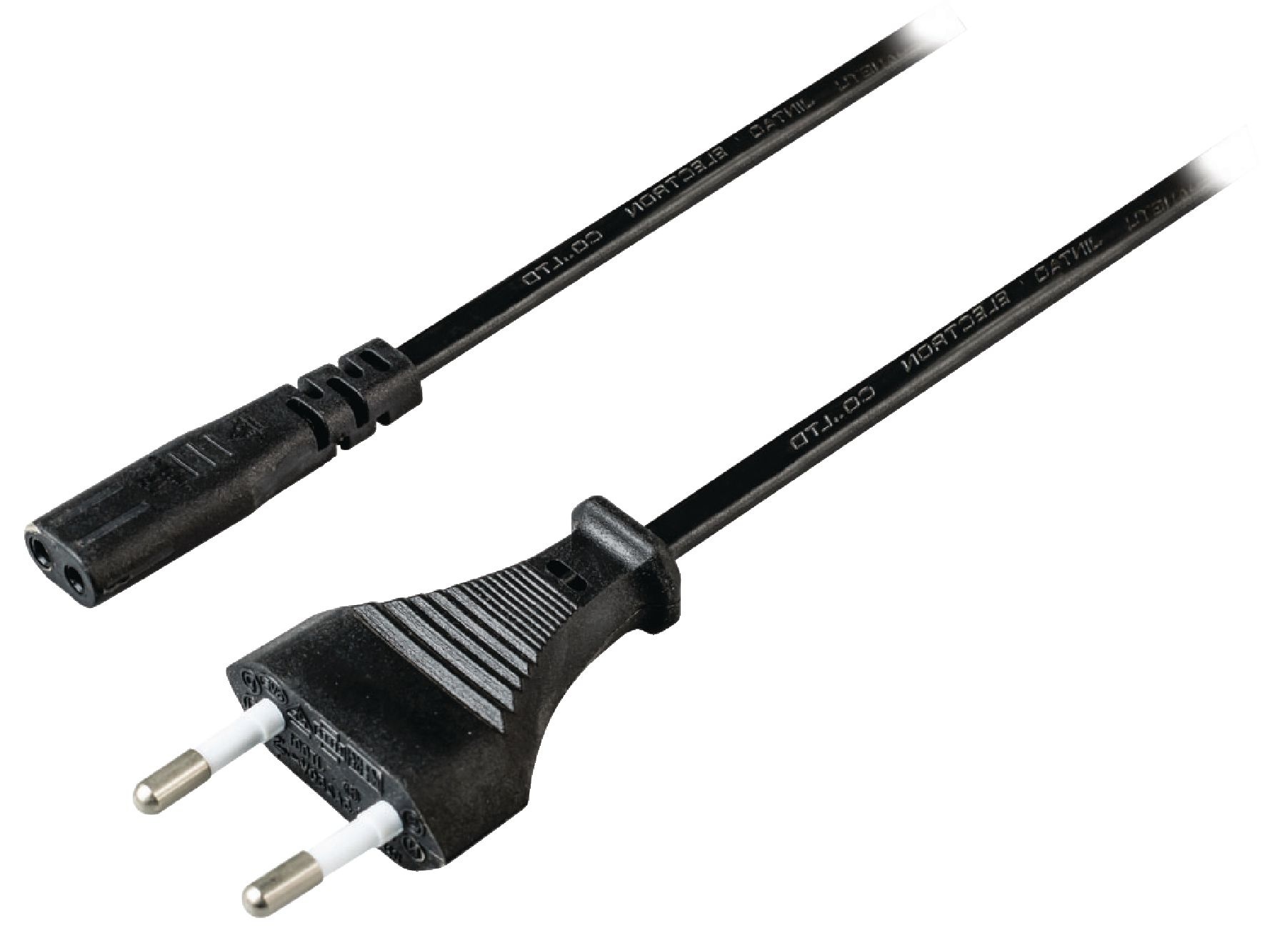 Stroomkabel | Euro Male | IEC-320-C7 | Recht | Recht | Vernikkeld | 2.00 m | Rond | ABS / PVC | Labe