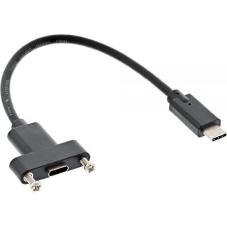 InLine USB-C (m) naar USB-C (v) inbouw adapter - USB3.2 (tot 10 Gbit/s) - PD tot 20V/5A / zwart - 0,20 meter