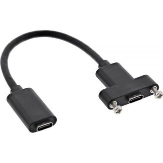 InLine USB-C (v) naar USB-C (v) inbouw adapter - USB3.2 (tot 10 Gbit/s) - PD tot 20V/5A / zwart - 0,20 meter