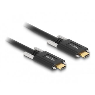 DeLOCK USB-C naar USB-C kabel met 2 schroeven - USB3.2 (tot 10 Gbit/s) - PD tot 20V/3A - video tot 8K 30Hz / zwart - 1 meter