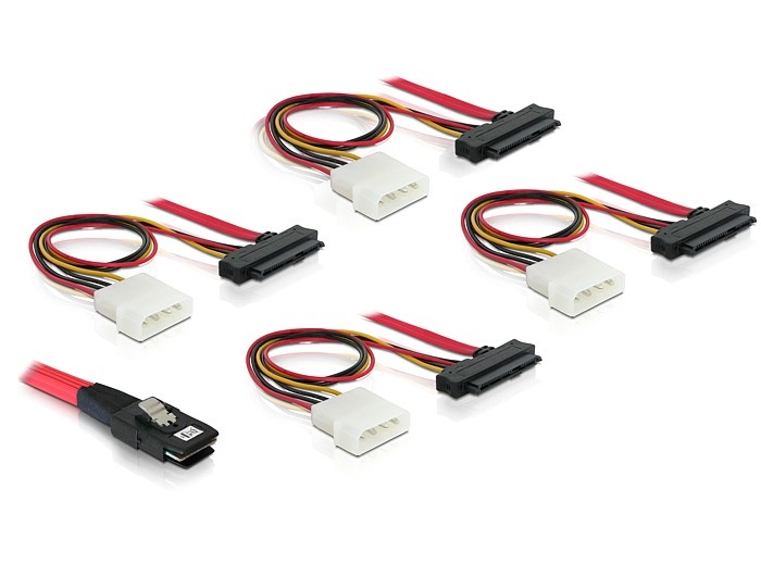 DeLOCK Mini-SAS SFF-8087 > 4x SAS SFF-8482 + 4x Molex - 1 meter