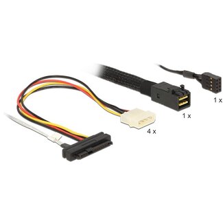 DeLOCK Mini-SAS HD SFF-8643 > 4x SAS SFF-8482 + 4x Molex met sideband - 0,50 meter