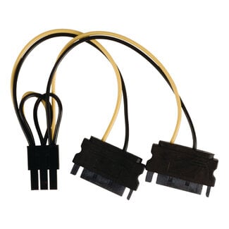 Nedis PCIe 6-pins (m) - 2x SATA 15-pins (m) voedingsadapter - 0,15 meter