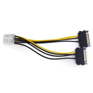 InLine PCIe 8-pins (m) - 2x SATA 15-pins (m) voedingsadapter - 0,15 meter