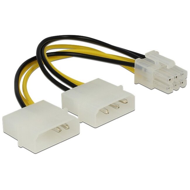 PCIe 6-pins (m) - 2x Molex 4-pins (m) voedingsadapter - 0,15 meter