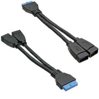 InLine Pin Header adapter USB3.0 (v) - 2x USB-A (v) - 0,15 meter