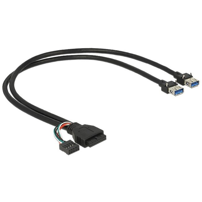 Pin Header kabel USB2.0/3.0 (v) - 2x USB-A (v) - 0,45 meter