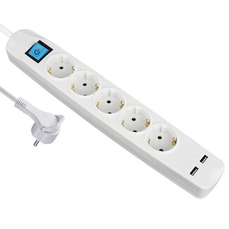 MaxTrack MaxTrack stekkerdoos met 5 contacten en 2x USB / wit - 1,5 meter