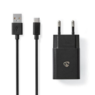 Nedis Nedis USB-A thuislader met 1 poort en losse USB-C kabel - 2,4A / zwart - 1 meter
