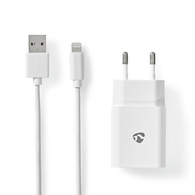 Nedis USB-A thuislader met 1 poort en losse 8-pins Lightning - USB kabel - 2,4A / wit - 1 meter