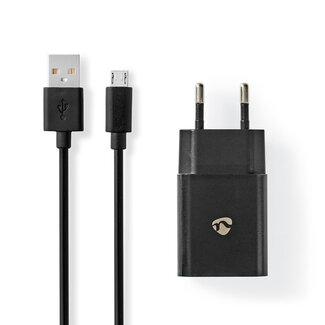 Nedis Nedis USB-A thuislader met 1 poort en losse USB Micro B kabel - 2,1A / zwart - 1 meter