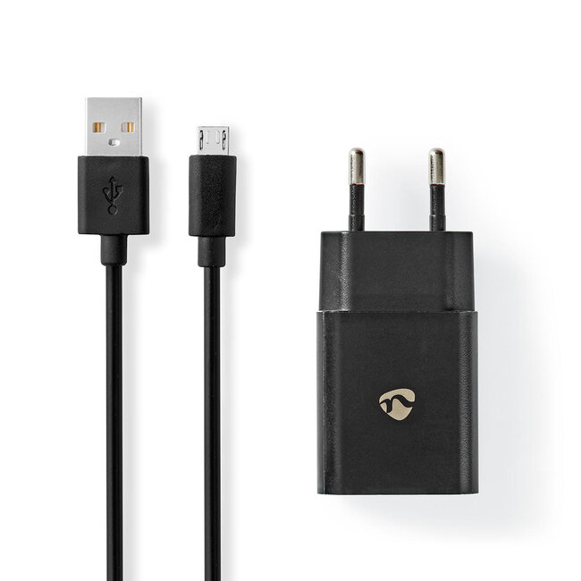 Nedis USB-A thuislader met 1 poort en losse USB Micro B kabel - 2,1A / zwart - 1 meter