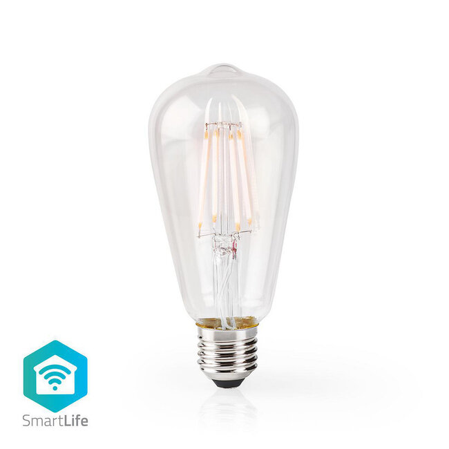 Nedis SmartLife Wi-Fi filament LED-lamp - E27 fitting - ST64 vorm / warm-wit (helder / glas)