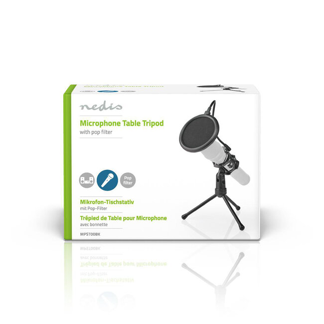 Nedis microfoon tafelstatief met pop-filter - vaste hoogte / zwart