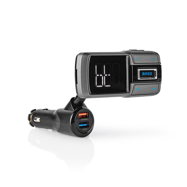 Nedis Bluetooth FM Transmitter met AUX, Micro SD, carkit en USB lader met 2 poorten - Quick Charge 3.0 / zwart