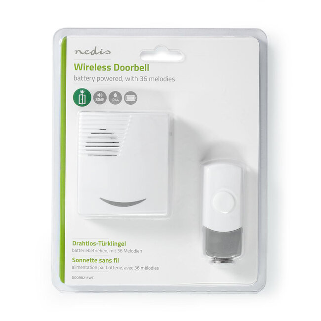 Nedis draadloze deurbelset - geluid - batterijen / wit