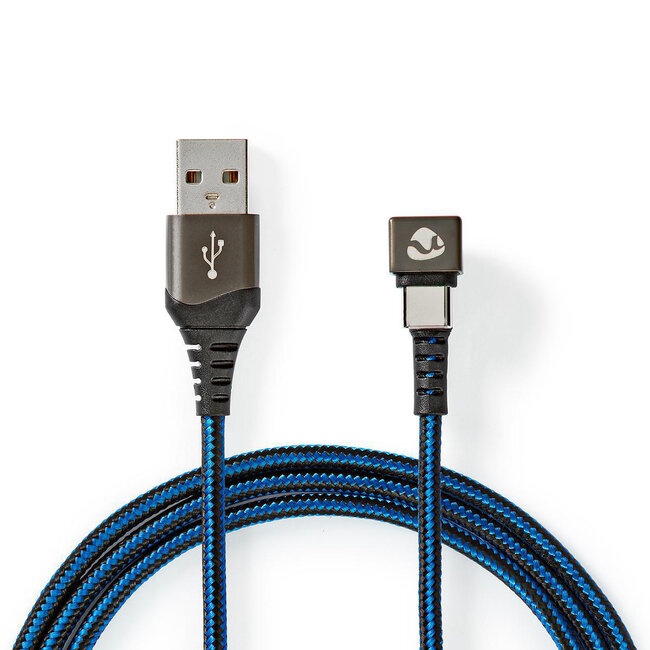 Nedis Gaming ZYOQUO USB-C 180° haaks naar USB-A snellaadkabel - USB2.0 - tot 3A / blauw - 2 meter
