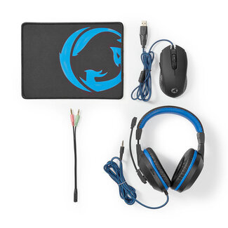 Nedis Nedis Gaming EVNOR 3-in-1 Combo kit - Headset, muis en muismat / zwart/blauw