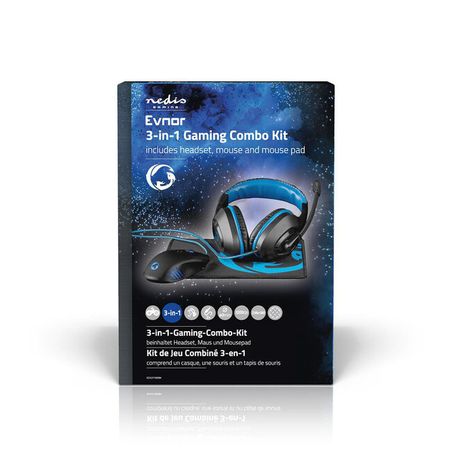 Nedis Gaming EVNOR 3-in-1 Combo kit - Headset, muis en muismat / zwart/blauw