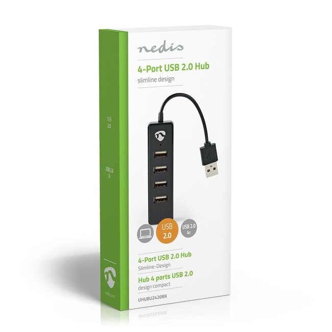 Nedis USB hub met 4 poorten - USB2.0 - busgevoed / zwart - 0,10 meter