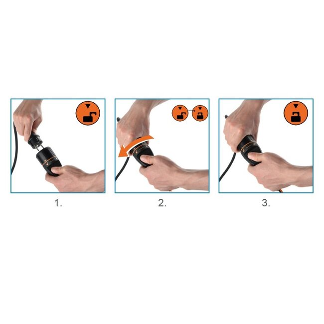 CEE 7/7 - CEE 7/3 stroom verlengkabel met vergrendelbaar contact - 3x 1,50mm / oranje - 10 meter