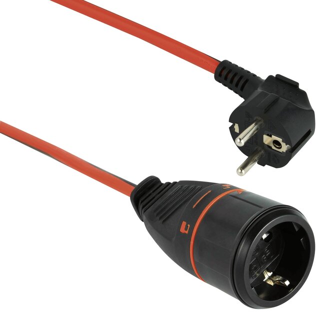 CEE 7/7 - CEE 7/3 stroom verlengkabel met vergrendelbaar contact - 3x 1,50mm / oranje - 5 meter
