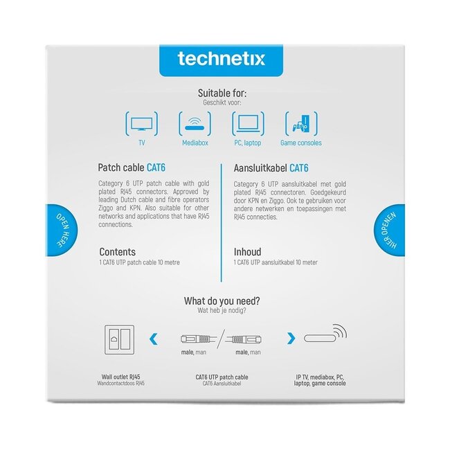 Technetix U/UTP CAT6 Gigabit netwerkkabel / wit - 10 meter