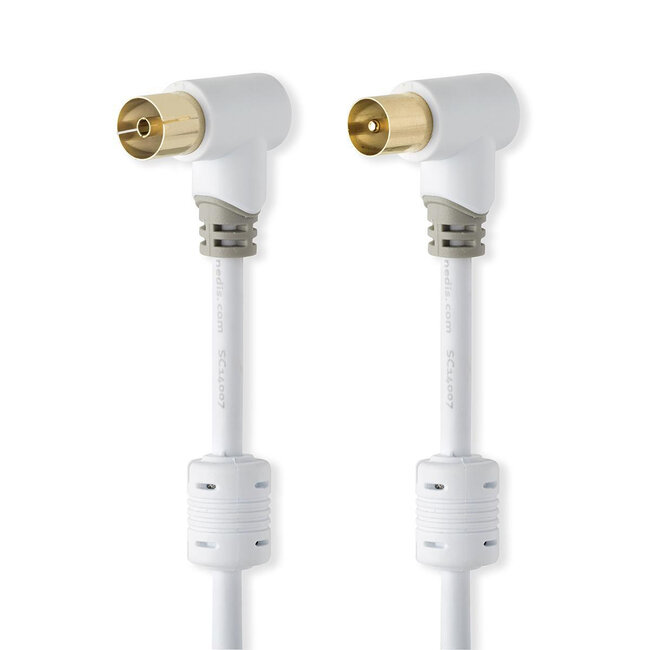 Nedis IEC (m) - IEC (v) coaxkabel - haakse connectoren / wit - 3 meter