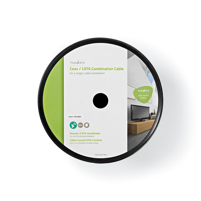 Nedis Coax / CAT6 combinatiekabel op haspel voor binnen / wit - 100 meter
