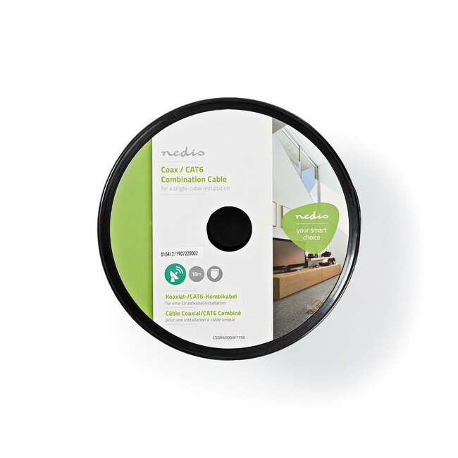 Nedis Coax / CAT6 combinatiekabel op haspel voor binnen / wit - 15 meter